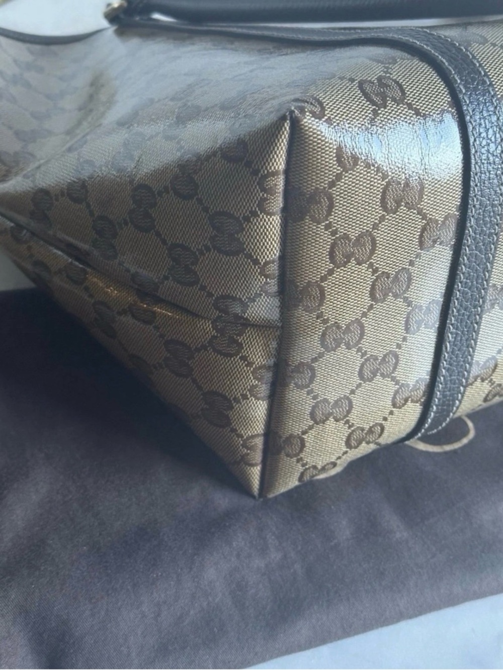 Authentic Gucci GG Monogram Tote Bag Beige/Brown Canvas & Leather – Like New - Picture 4 of 11